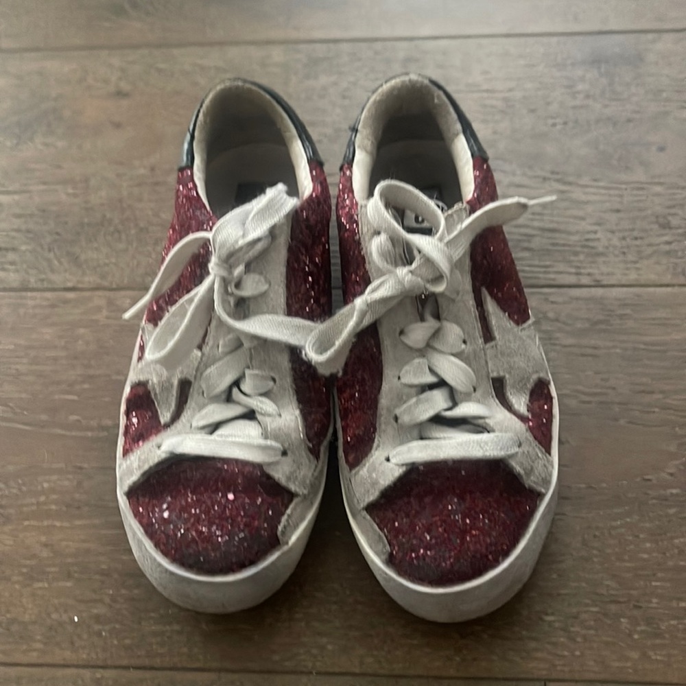 Golden goose sparkly maroon sneaker